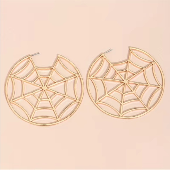 Gold Spiderweb Hoop Earrings - Picture 4 of 6